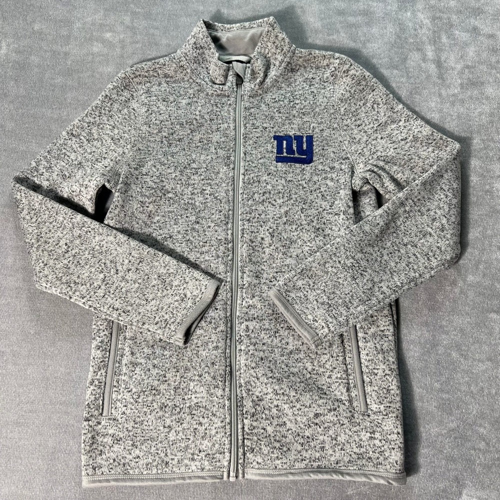 NFL Team Apparel Youth Sweater Jacket Medium 10/12 Gray New York Giants Full Zip